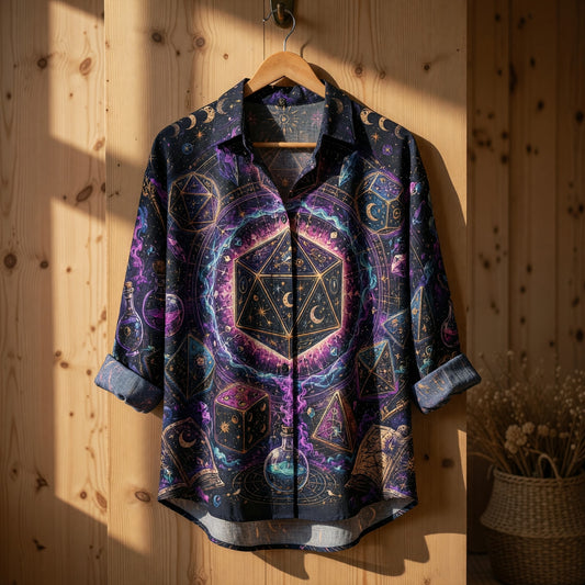 Celestial Dice Linen Shirt - Mystic Fantasy RPG Apparel