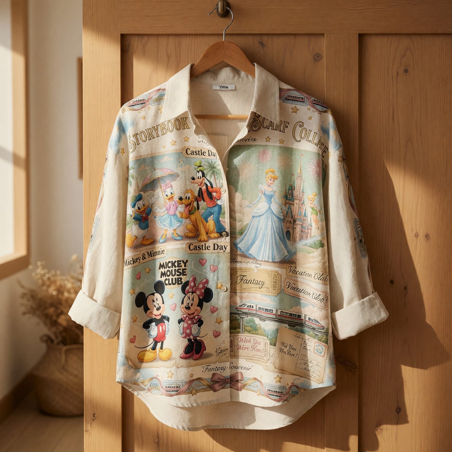 Mouse Linen Shirt - Storybook Resort Vacation Collage