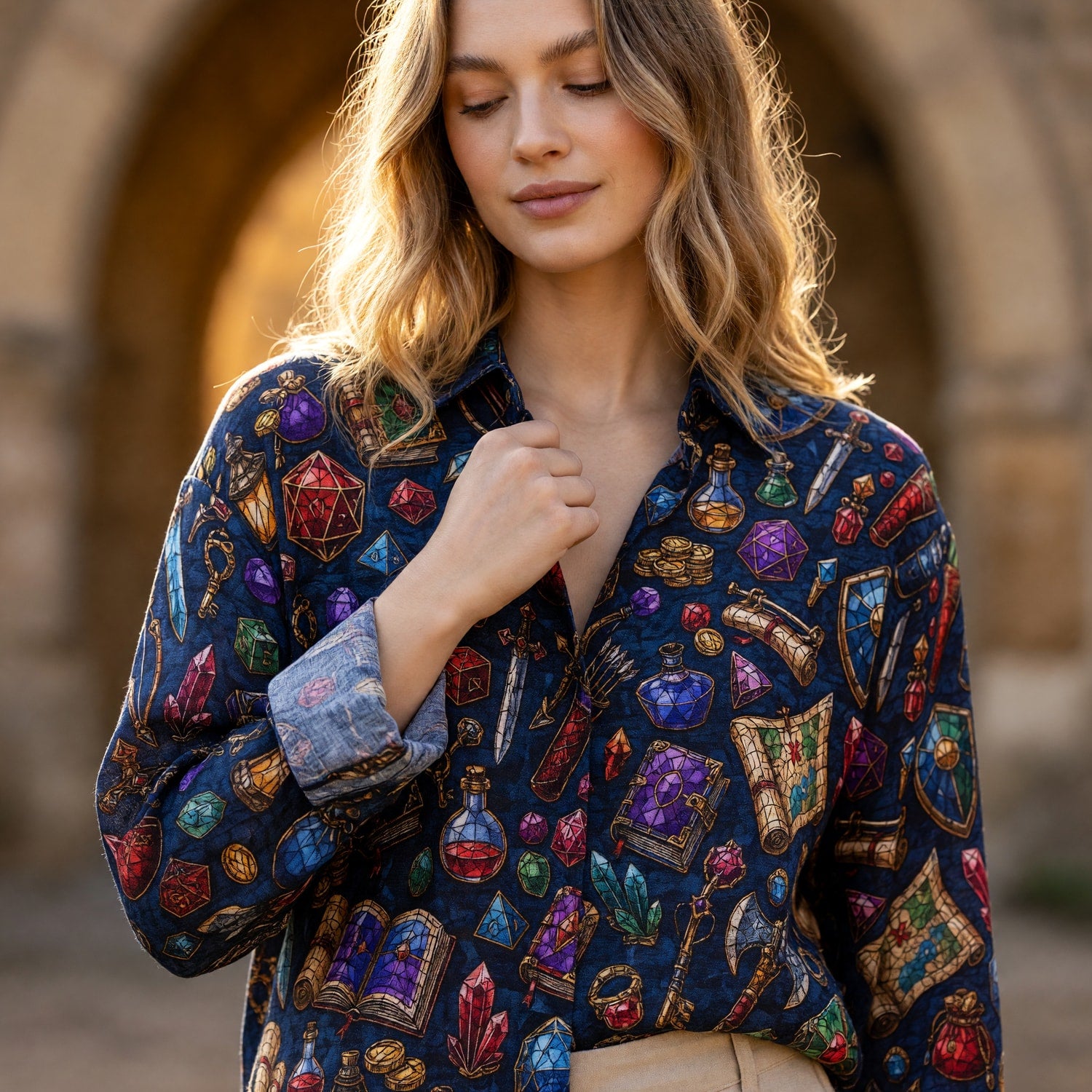 Fantasy RPG Linen Shirt - Stained Glass Dungeon Loot
