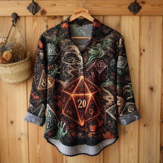 Dice Halloween Linen Shirt - Spooky RPG Dungeon Master Apparel
