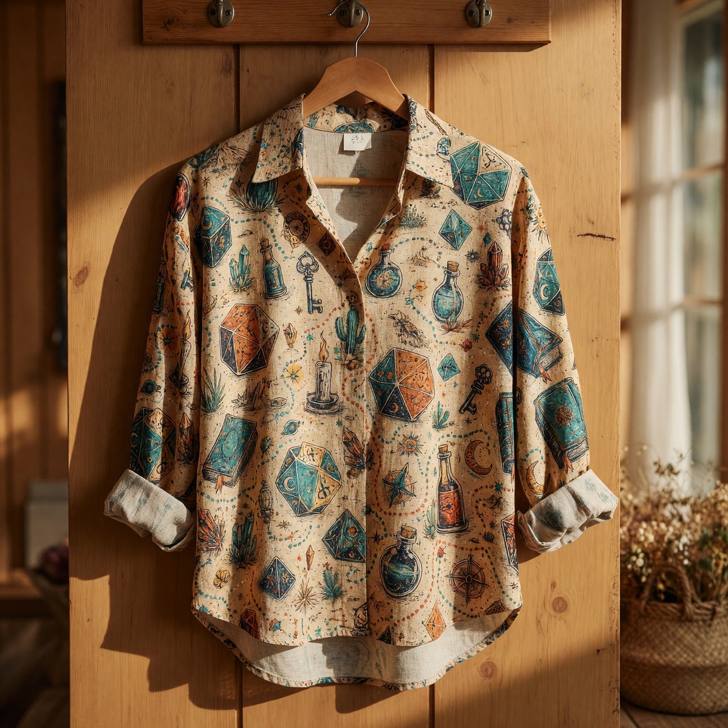 Dice Wizard Linen Shirt - Mystical Fantasy RPG Pattern