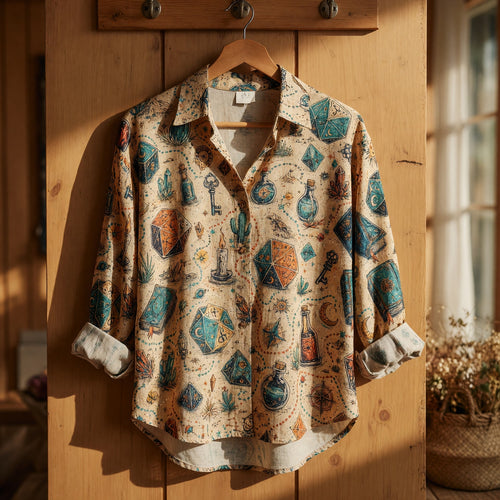 Dice Wizard Linen Shirt - Mystical Fantasy RPG Pattern