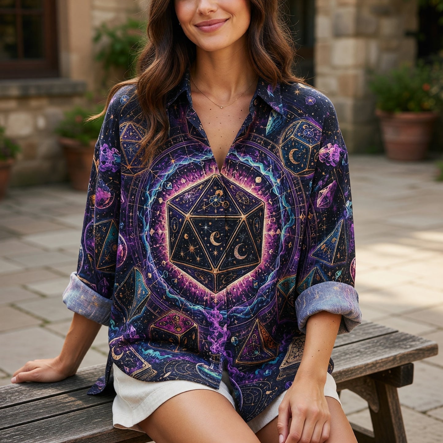 Celestial Dice Linen Shirt - Mystic RPG Fantasy Apparel