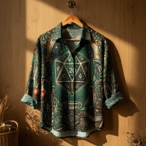 Fantasy Dungeon D20 Linen Shirt - Mystic Fantasy RPG Apparel