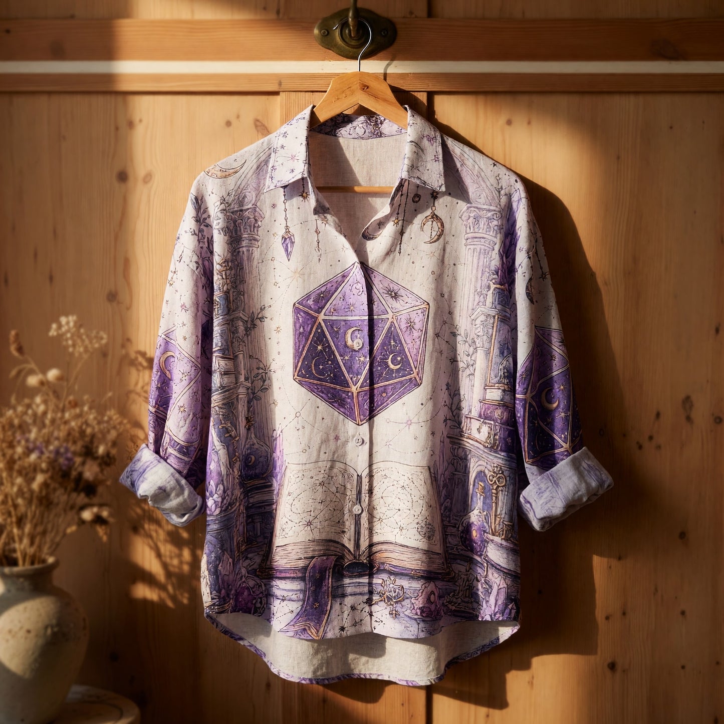 Mystic Celestial D20 Linen Shirt - Fantasy Witchcore Apparel