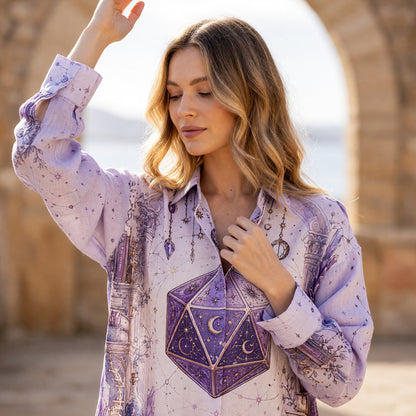 Mystic Celestial D20 Linen Shirt - Fantasy Witchcore Apparel
