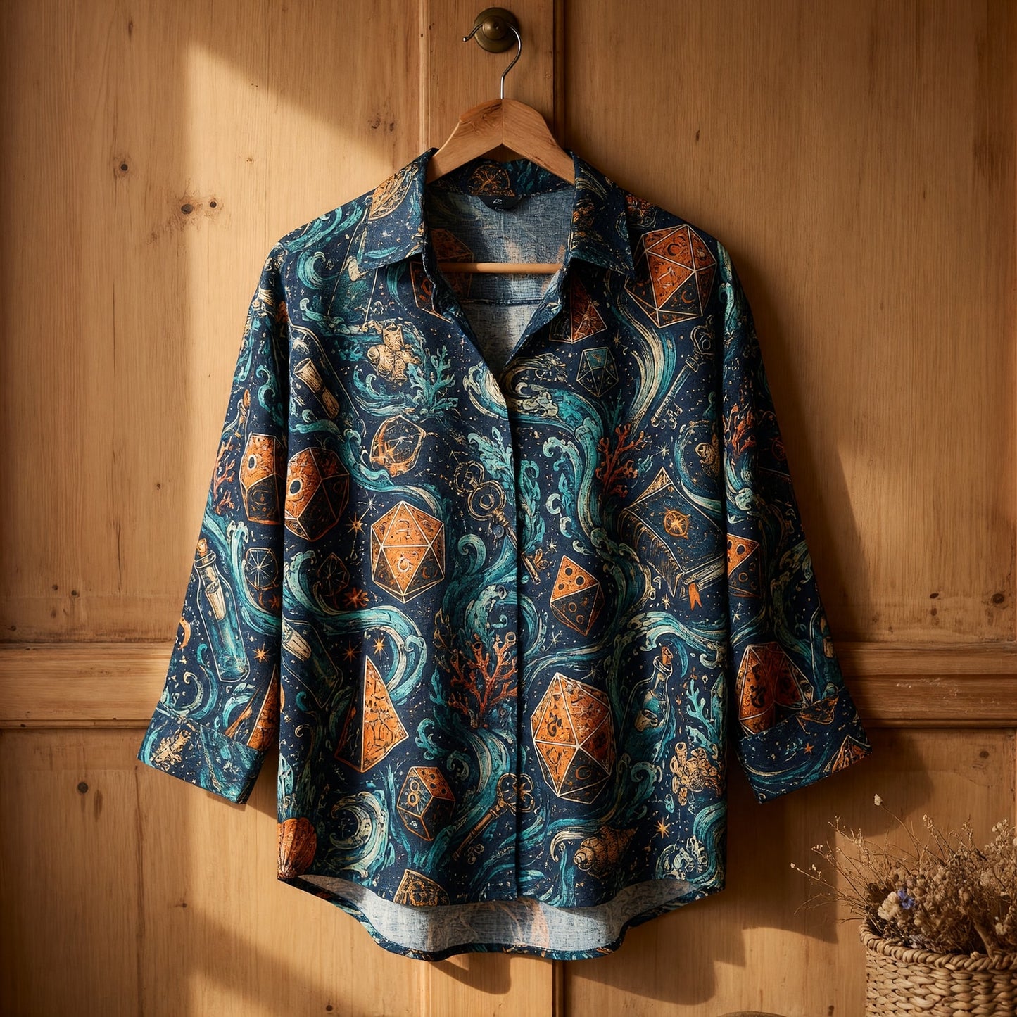 Ocean Dice Linen Shirt - Mystic Nautical Fantasy