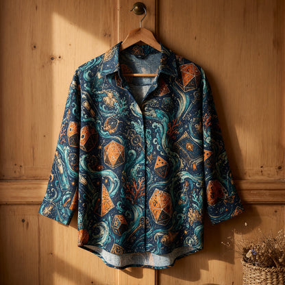 Ocean Dice Linen Shirt - Mystic Nautical Fantasy