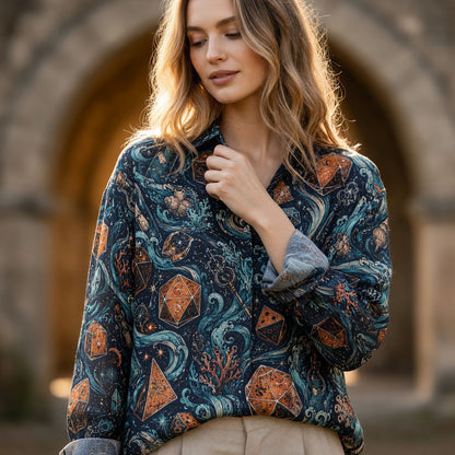 Ocean Dice Linen Shirt - Mystic Nautical Fantasy