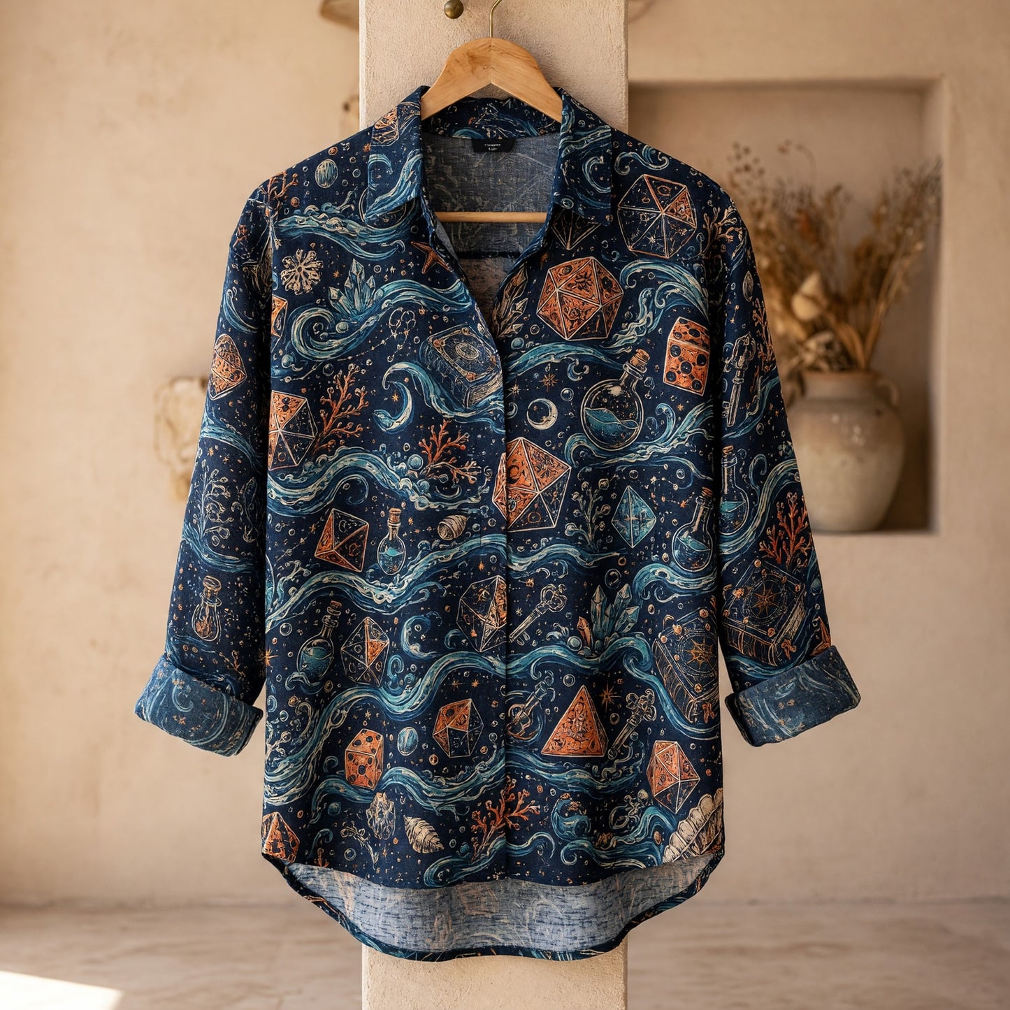 Nautical Dice Linen Shirt - Mystic Ocean Fantasy Apparel