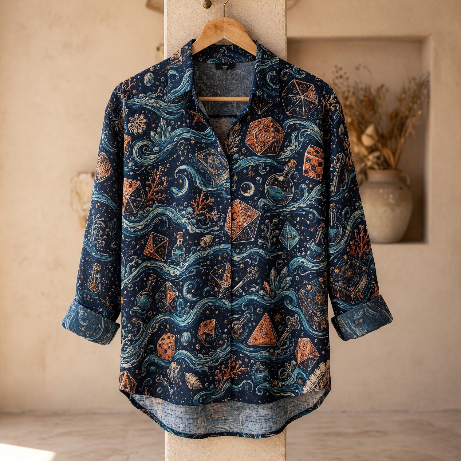 Nautical Dice Linen Shirt - Mystic Ocean Fantasy Apparel