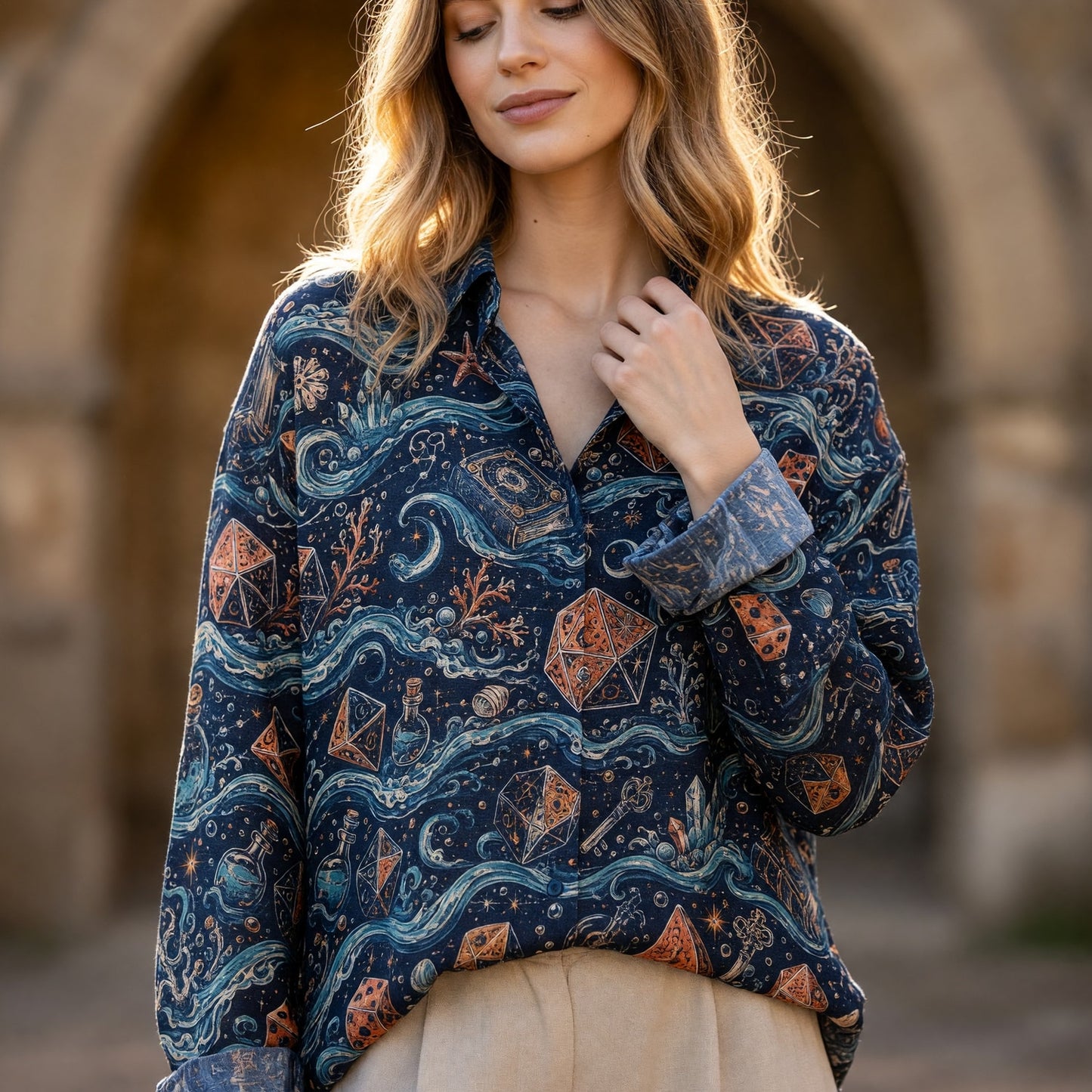 Nautical Dice Linen Shirt - Mystic Ocean Fantasy Apparel