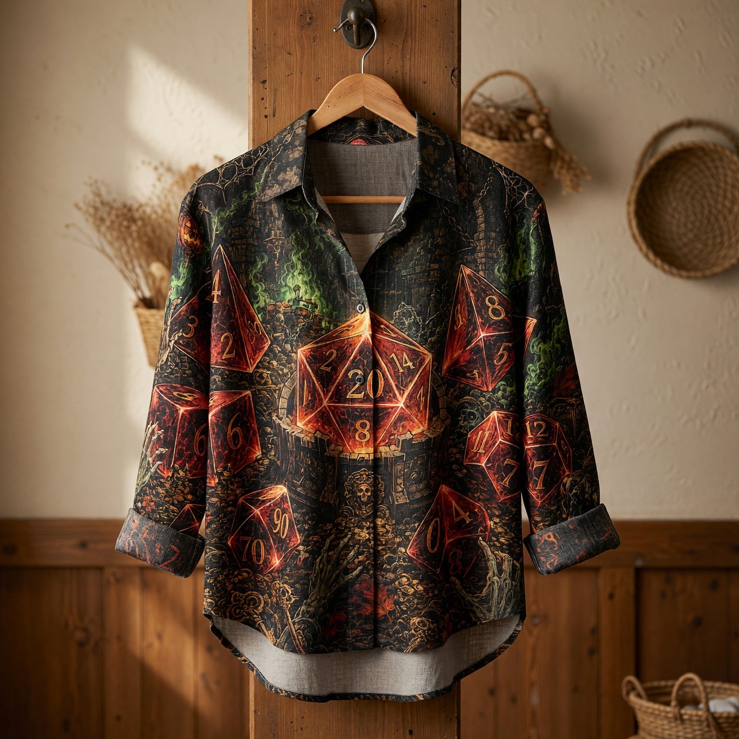 Halloween Dice Linen Shirt - Spooky Gothic Dungeon RPG Apparel