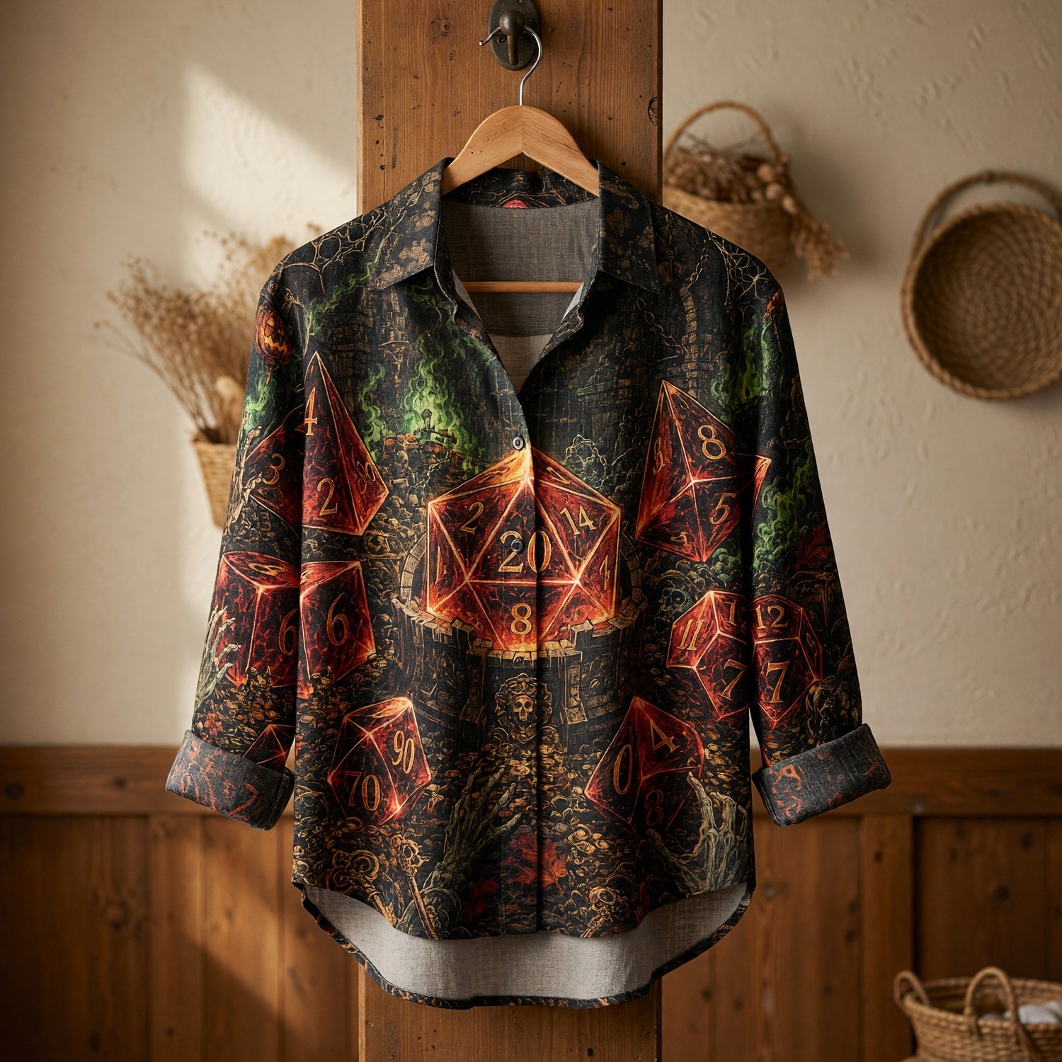 Halloween Dice Linen Shirt - Spooky Gothic Dungeon RPG Apparel
