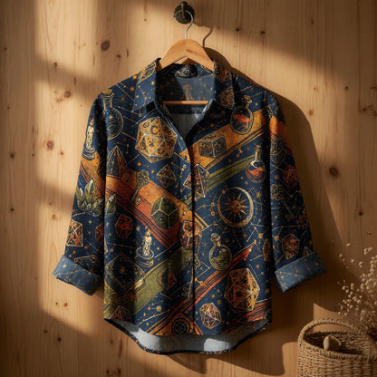 Mystic Dice Linen Shirt - Arcane Wizard Alchemy Pattern