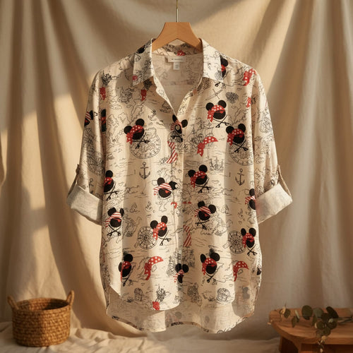 Mouse Pirate Treasure Map Women's Linen Shirt