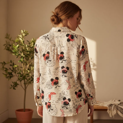 Mouse Pirate Treasure Map Women's Linen Shirt