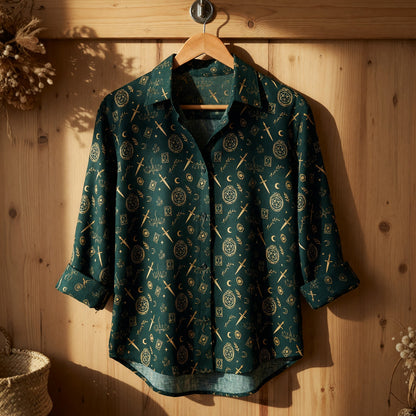 Fantasy Dungeon Linen Shirt - Gothic D20 Fantasy Pattern