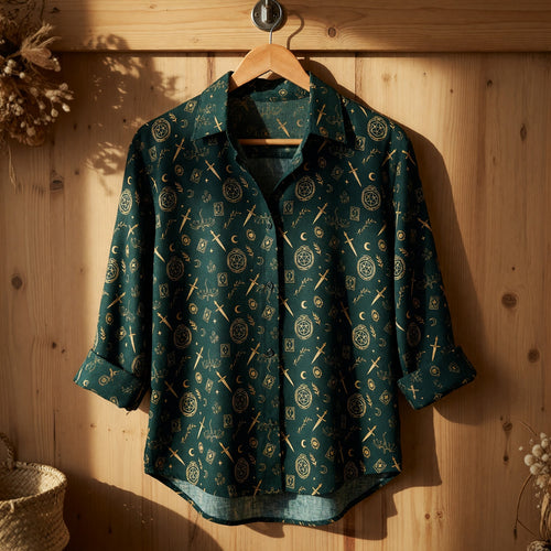 Fantasy Dungeon Linen Shirt - Gothic D20 Fantasy Pattern