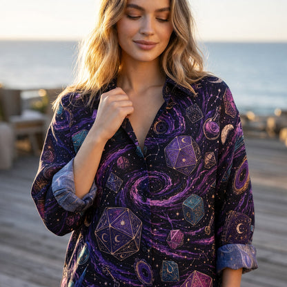 Celestial Dice Linen Shirt - Mystic RPG Fantasy Apparel