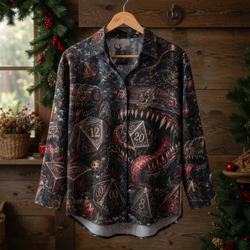 Mimic Christmas Linen Shirt - Fantasy Dice Holiday Apparel