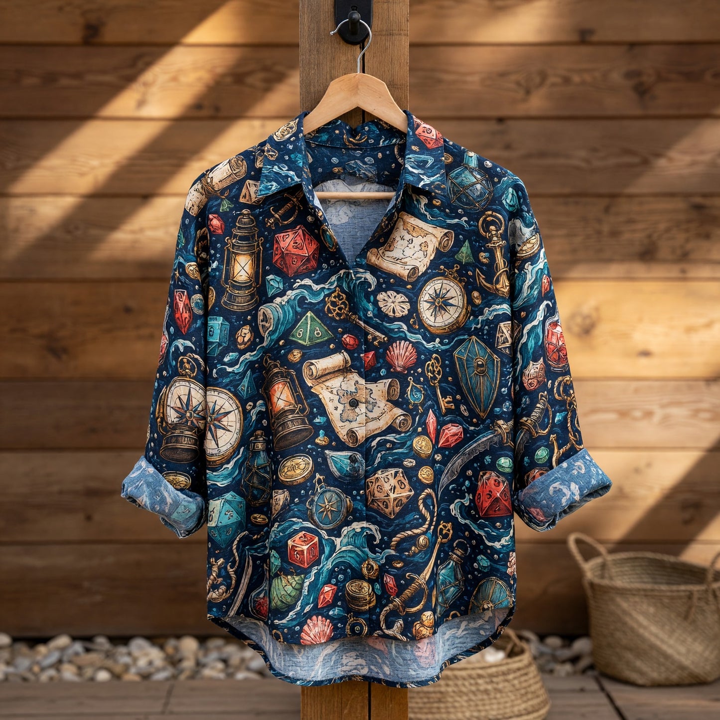 Pirate Dice Linen Shirt - Nautical Fantasy Ocean Pattern