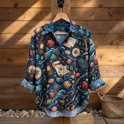 Pirate Dice Linen Shirt - Nautical Fantasy Ocean Pattern