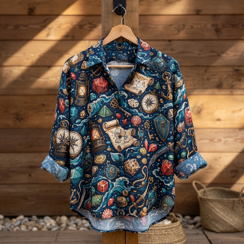 Pirate Dice Linen Shirt - Nautical Fantasy Ocean Pattern