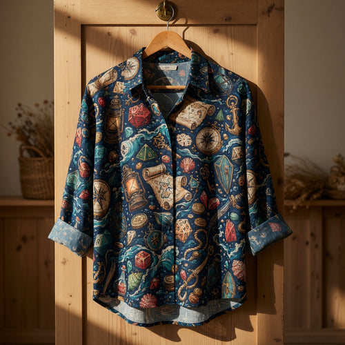Nautical Pirate Dice Linen Shirt - Fantasy RPG Adventure Pattern