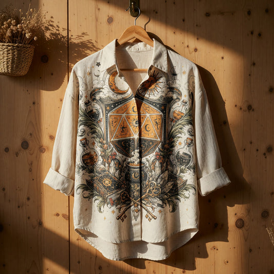 Celestial D20 Linen Shirt - Mystic Wizard Fantasy Apparel