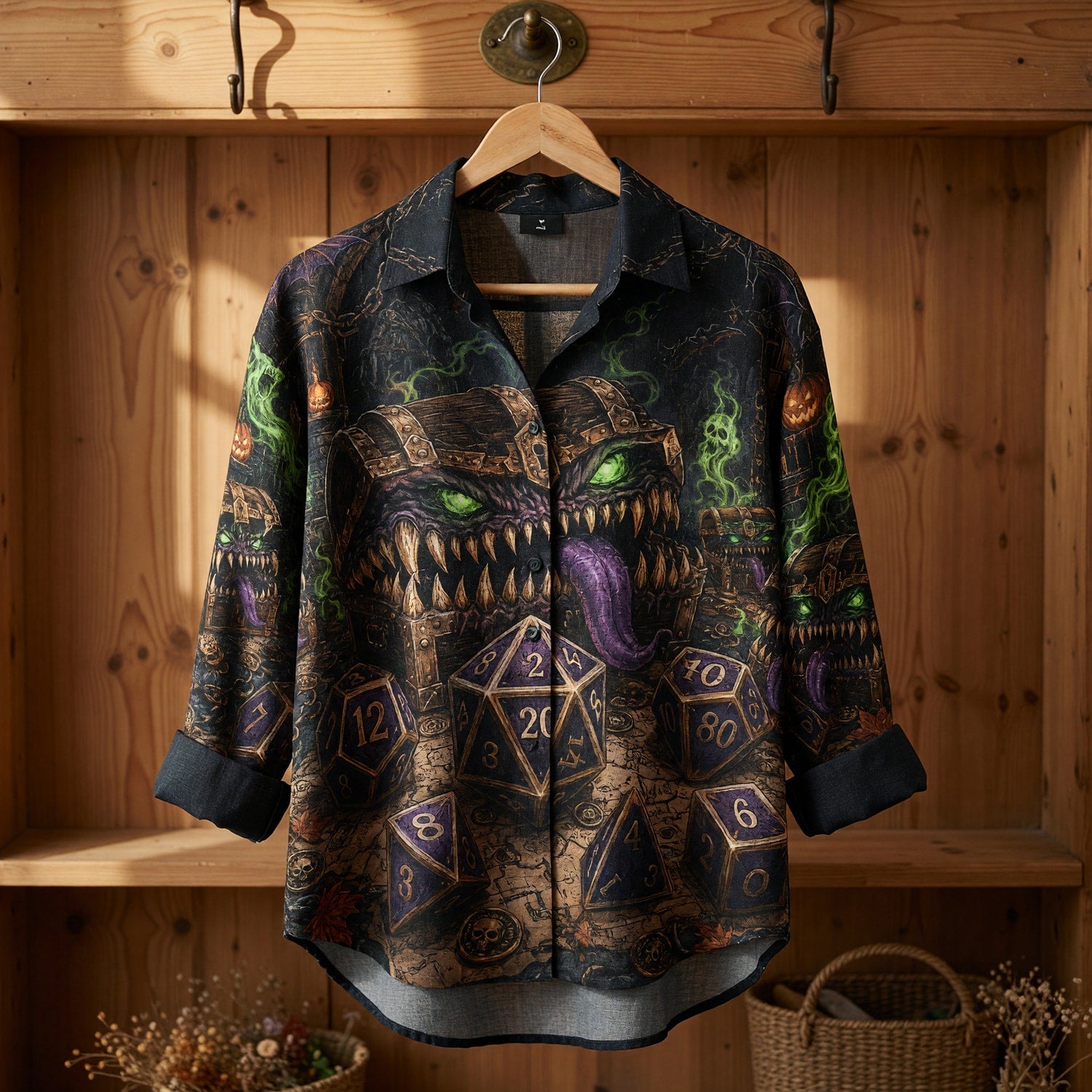 Mimic Chest Dice Linen Shirt - Dark Fantasy RPG Apparel