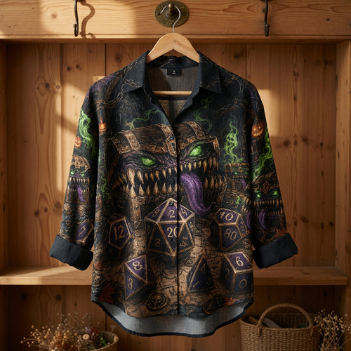 Mimic Chest Dice Linen Shirt - Dark Fantasy RPG Apparel