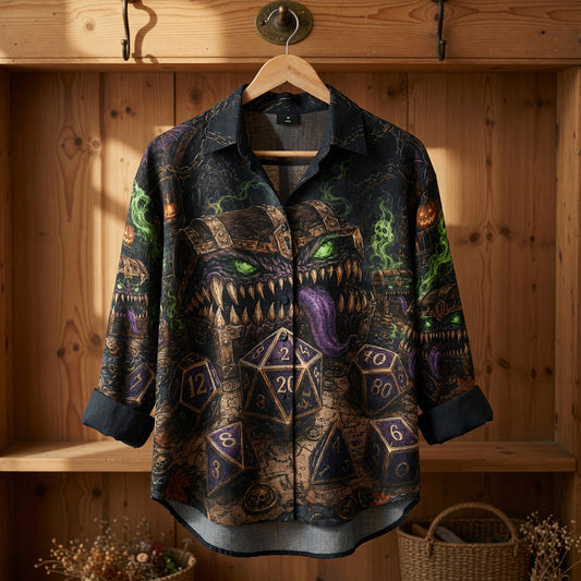 Mimic Chest Dice Linen Shirt - Dark Fantasy RPG Apparel