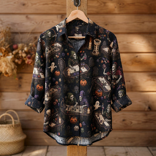 Skeleton Linen Shirt - Halloween RPG Tabletop Gaming