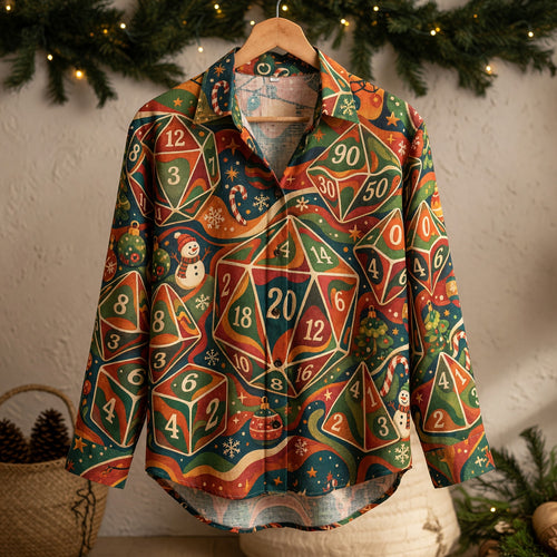 Christmas Dice Linen Shirt - Holiday RPG Gamer Apparel