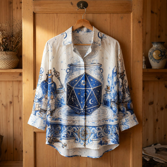 Celestial D20 Magic Linen Shirt - Mystic Astrology Witchcraft Apparel