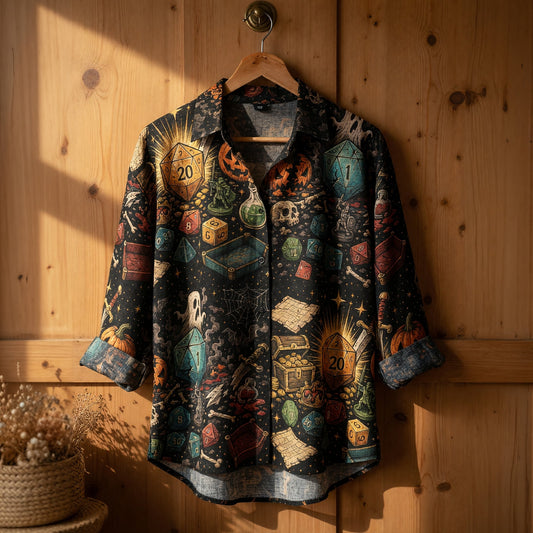 Halloween Linen Shirt - Spooky RPG Dice Fantasy Apparel