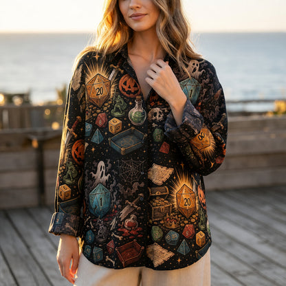 Halloween Linen Shirt - Spooky RPG Dice Fantasy Apparel