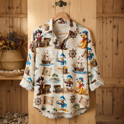 Pirates Linen Shirt - Mouse Duck Silly Dog Pattern