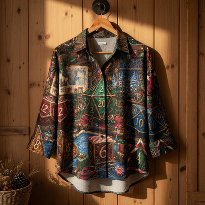 Christmas Dice Workshop Linen Shirt - RPG Holiday Fantasy Apparel