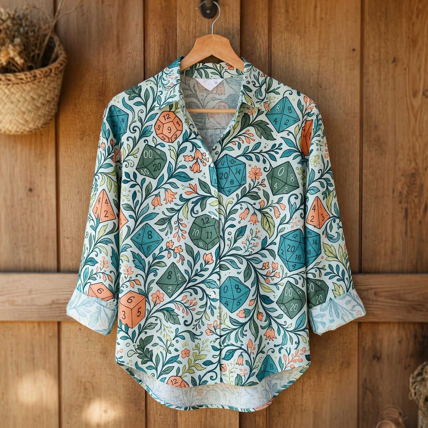 Dice Floral Linen Shirt - Botanical RPG Tabletop Gaming