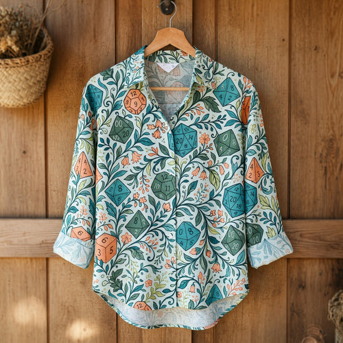 Dice Floral Linen Shirt - Botanical RPG Tabletop Gaming
