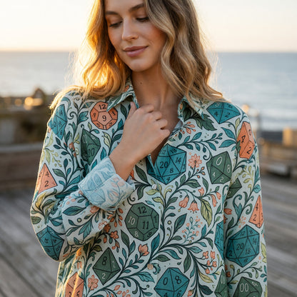 Dice Floral Linen Shirt - Botanical RPG Tabletop Gaming