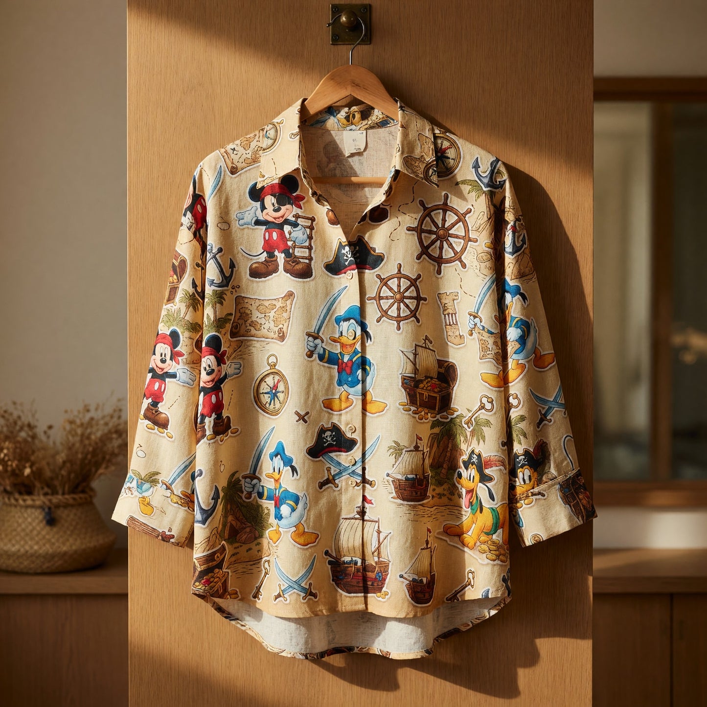 Pirate Mouse Linen Shirt - Cartoon Adventure Beachwear