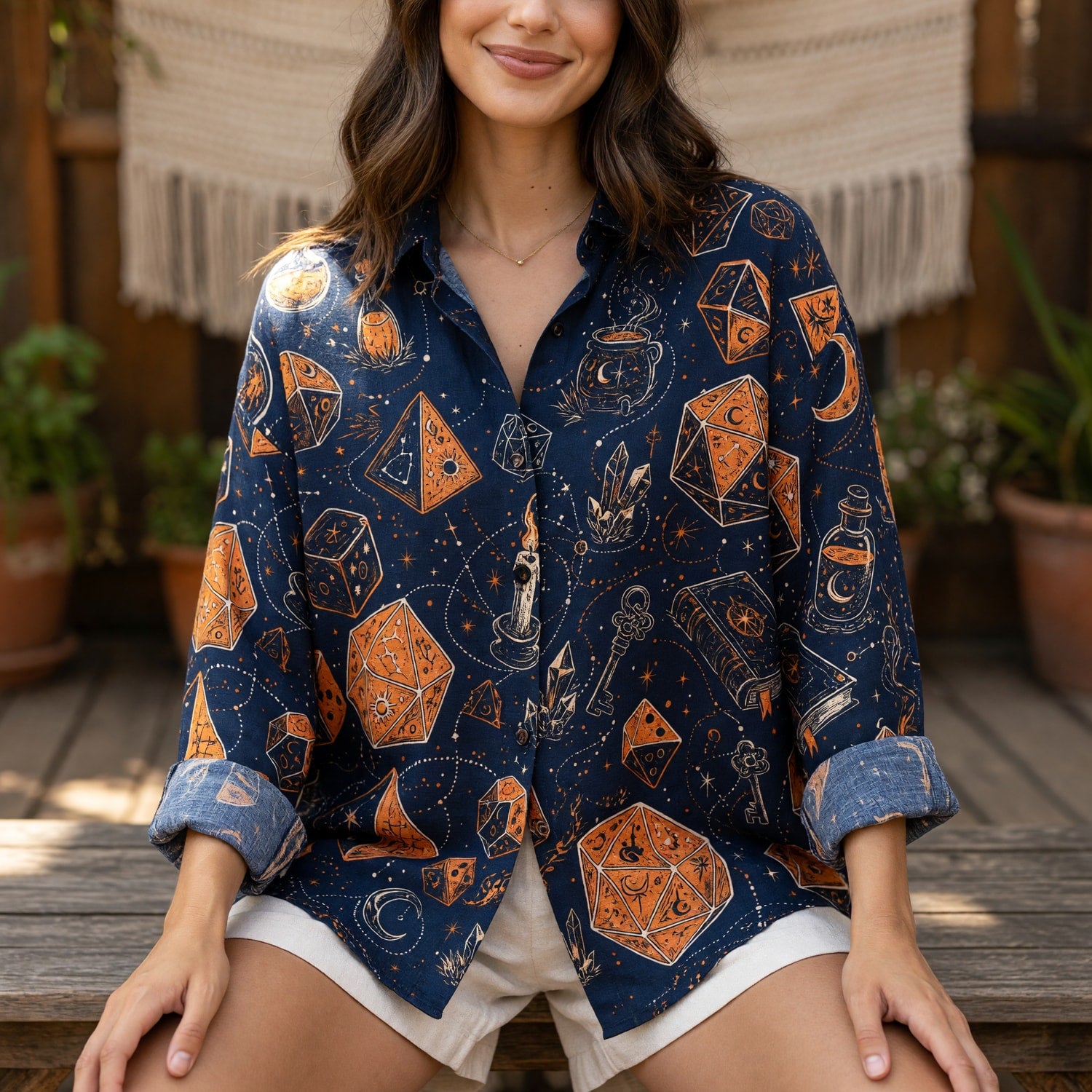 Dice Linen Shirt - Celestial Witchcraft Fantasy Apparel