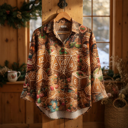 Gingerbread Dice Linen Shirt - Christmas Holiday RPG Apparel