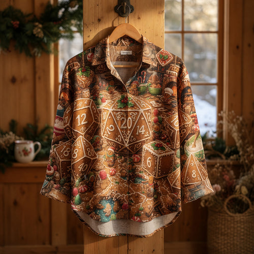 Gingerbread Dice Linen Shirt - Christmas Holiday RPG Apparel