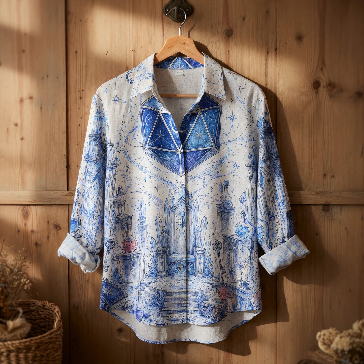 Celestial D20 Linen Shirt - Fantasy Wizard Magic