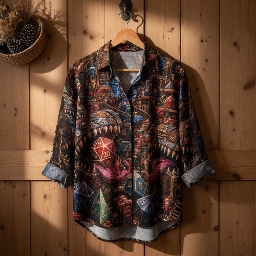 Mimic Christmas Linen Shirt - Fantasy Dice Holiday Apparel