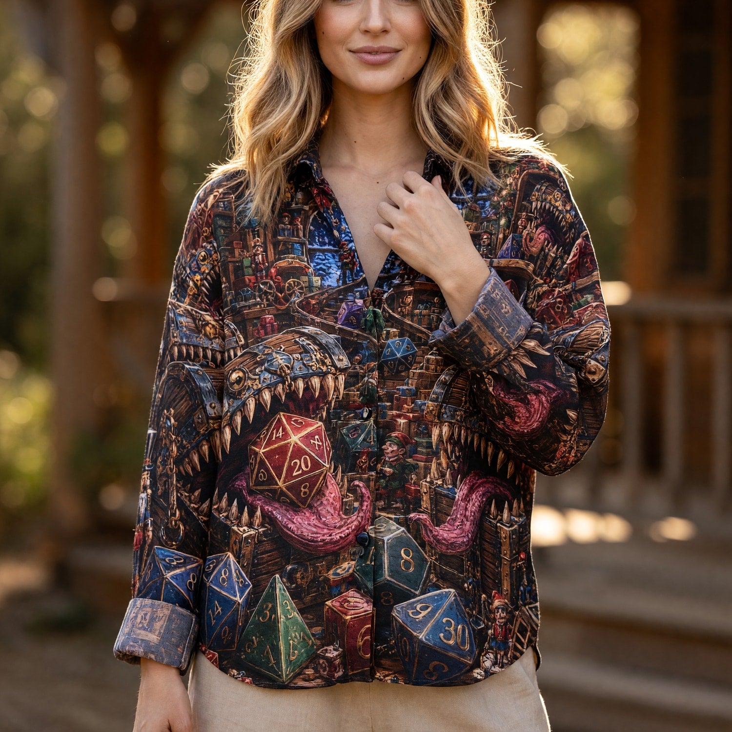 Mimic Christmas Linen Shirt - Fantasy Dice Holiday Apparel